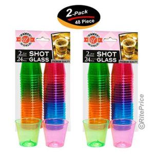 48 PCS Neon Shot Glasses 2oz Plastic Bright Party Cups Wine Liquor Bar Catering
